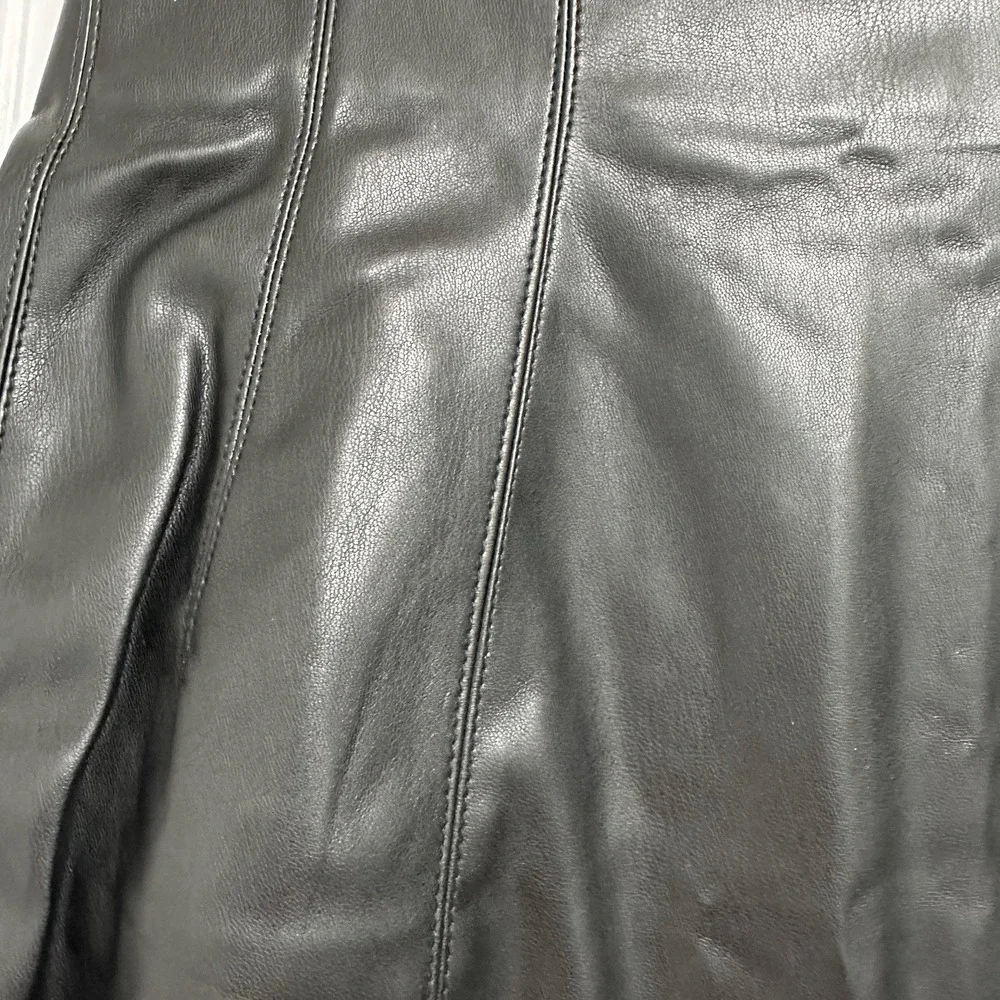 ZARA Black Faux Leather Long Flare Skirt Sz Small